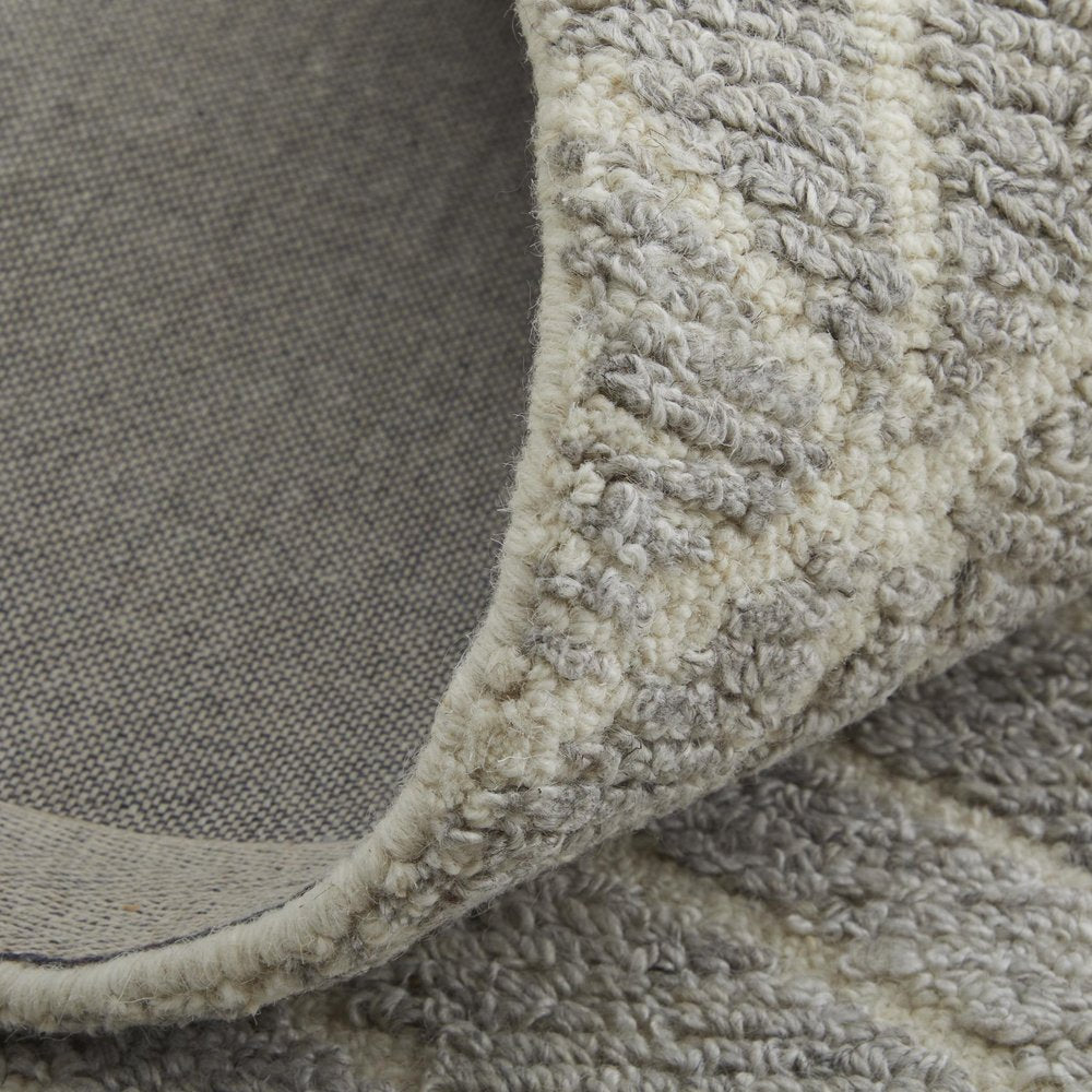 8' Gray and Ivory Round Wool Geometric Hand Tufted Area Rug