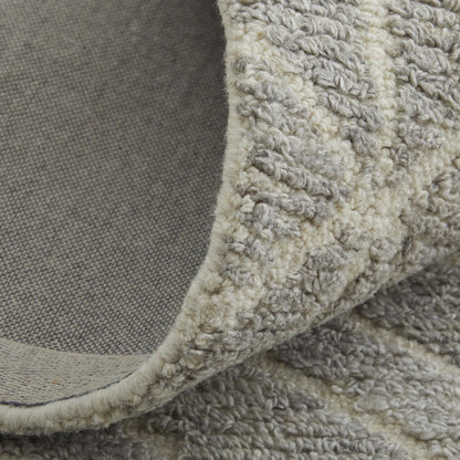 8' Gray and Ivory Round Wool Geometric Hand Tufted Area Rug