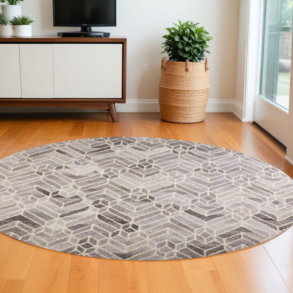 8' Runner Gray and Ivory Wool Geometric Hand Tufted Runner Rug