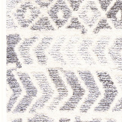 10' X 14' Gray and White Wool Abstract Geometric Hand Tufted Area Rug