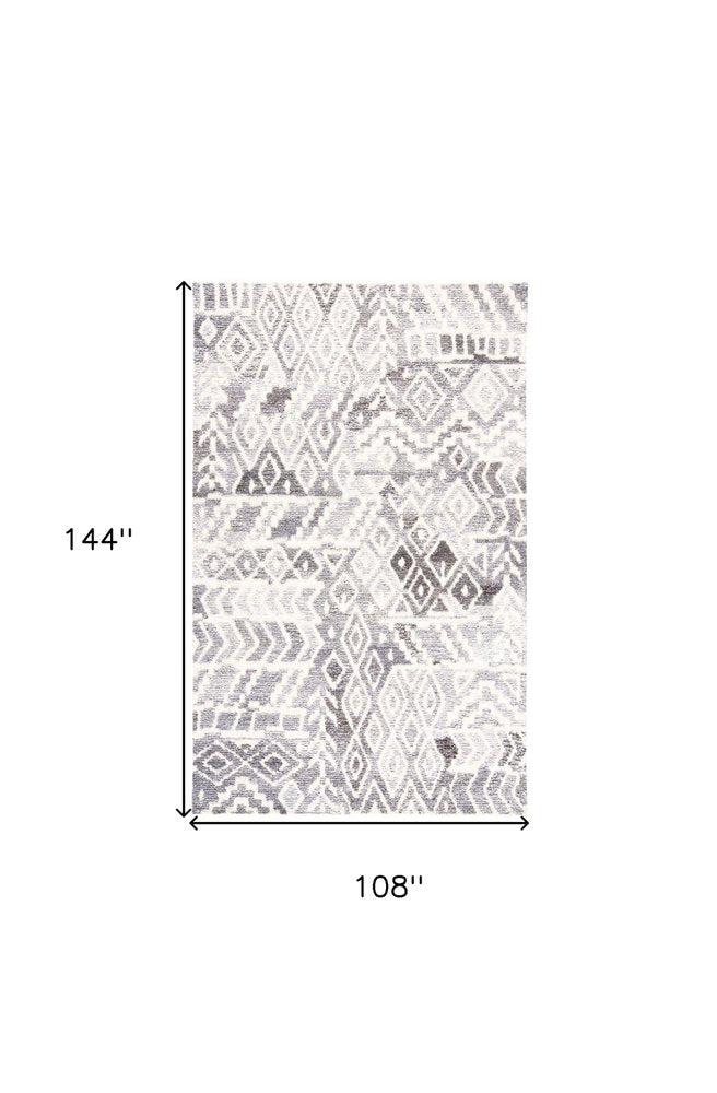 9' X 12' Gray and White Wool Abstract Geometric Hand Tufted Area Rug