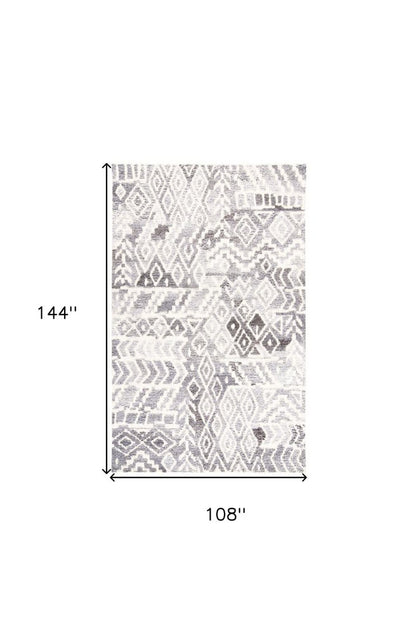 9' X 12' Gray and White Wool Abstract Geometric Hand Tufted Area Rug
