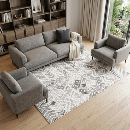 10' Gray and White Round Wool Abstract Hand Tufted Area Rug