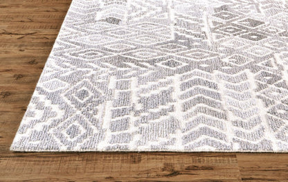 9' X 12' Gray and White Wool Abstract Geometric Hand Tufted Area Rug