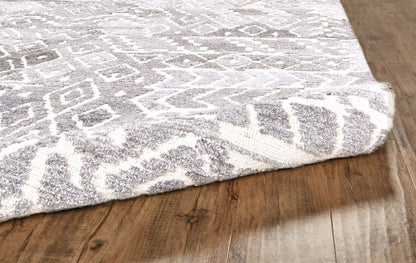 9' X 12' Gray and White Wool Abstract Geometric Hand Tufted Area Rug