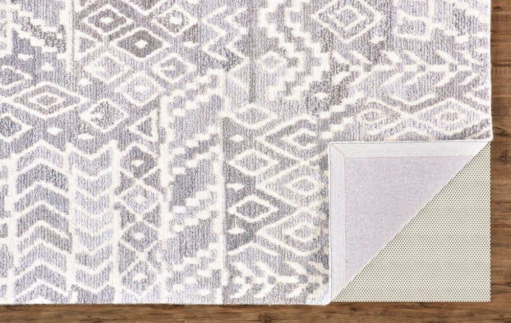 9' X 12' Gray and White Wool Abstract Geometric Hand Tufted Area Rug