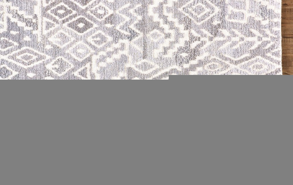 9' X 12' Gray and White Wool Abstract Geometric Hand Tufted Area Rug