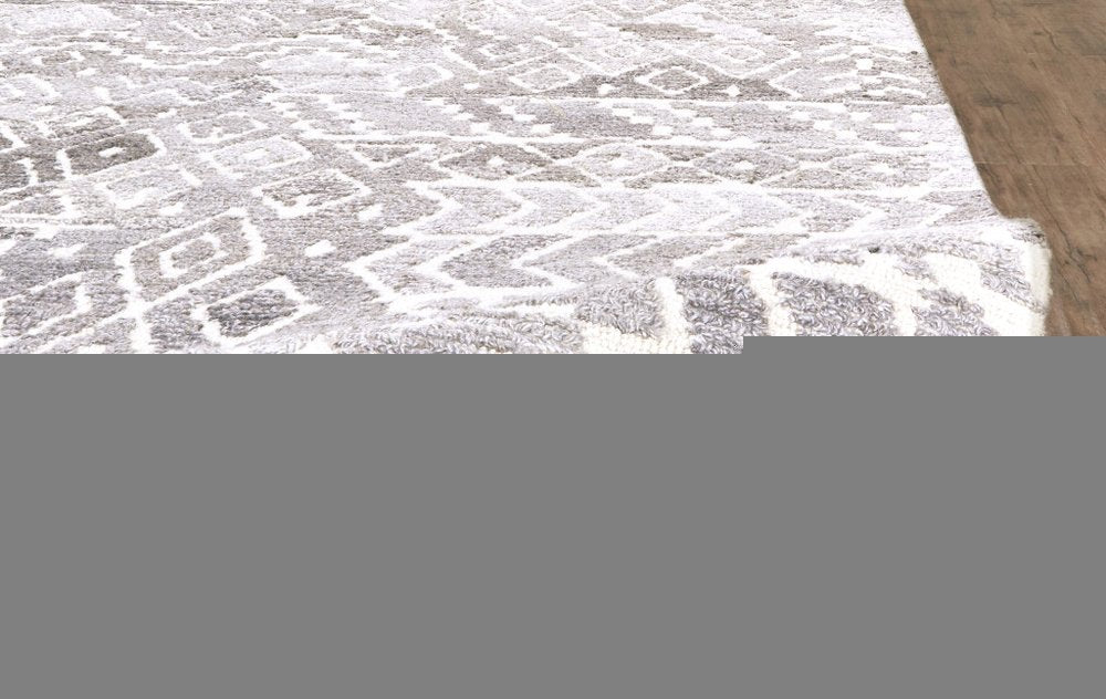 9' X 12' Gray and White Wool Abstract Geometric Hand Tufted Area Rug