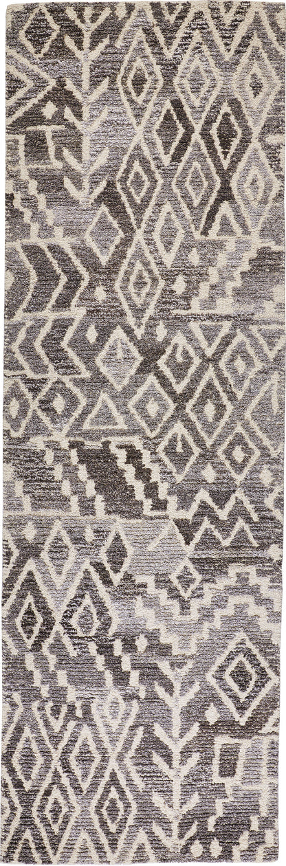 5' X 8' Gray and White Wool Abstract Geometric Hand Tufted Area Rug