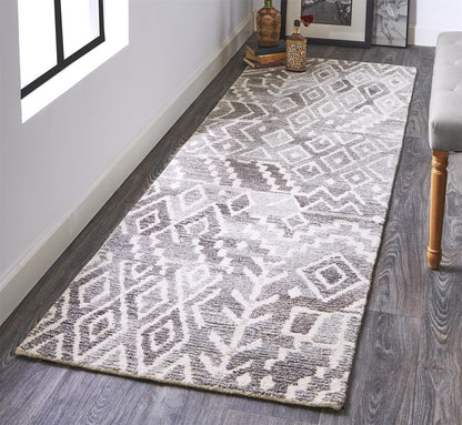 5' X 8' Gray and White Wool Abstract Geometric Hand Tufted Area Rug