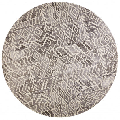 5' X 8' Gray and White Wool Abstract Geometric Hand Tufted Area Rug