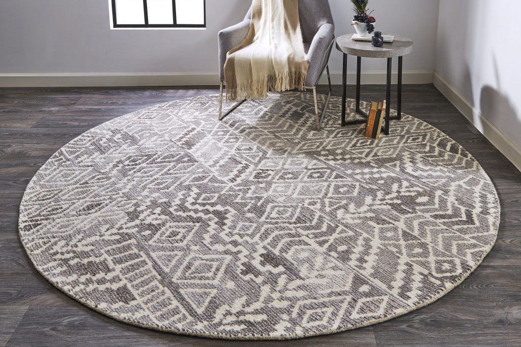 5' X 8' Gray and White Wool Abstract Geometric Hand Tufted Area Rug