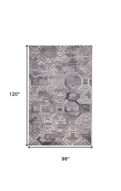 8' X 10' Gray and Ivory Wool Abstract Hand Tufted Area Rug