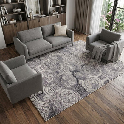 9' X 12' Gray and Ivory Wool Abstract Hand Tufted Area Rug