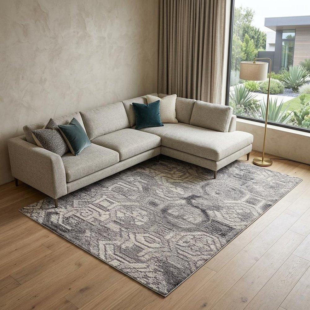 8' X 10' Gray and Ivory Wool Abstract Hand Tufted Area Rug
