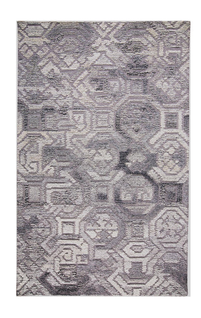 5' X 8' Gray and Ivory Wool Abstract Hand Tufted Area Rug