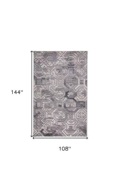 9' X 12' Gray and Ivory Wool Abstract Hand Tufted Area Rug