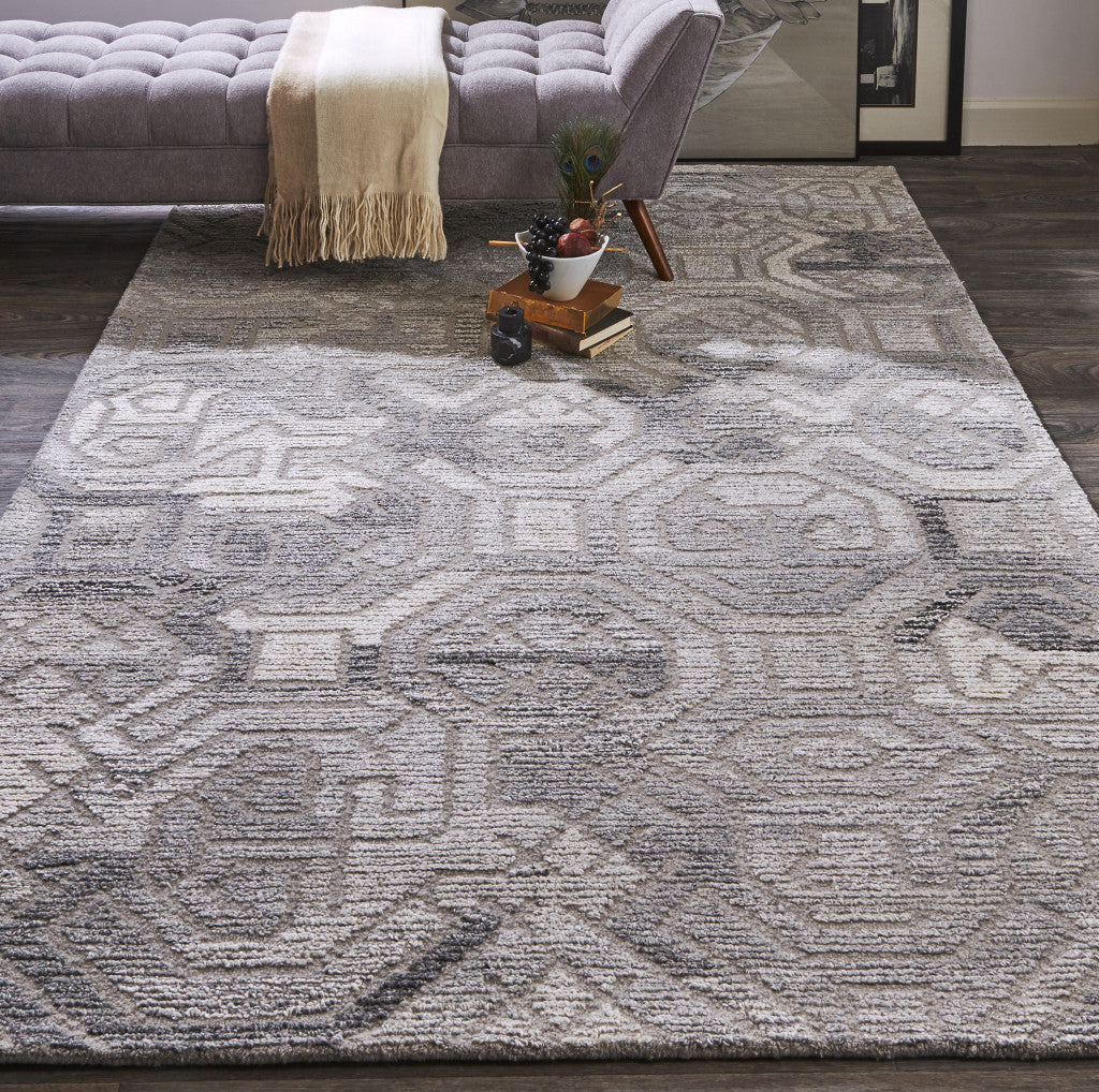 5' X 8' Gray and Ivory Wool Abstract Hand Tufted Area Rug