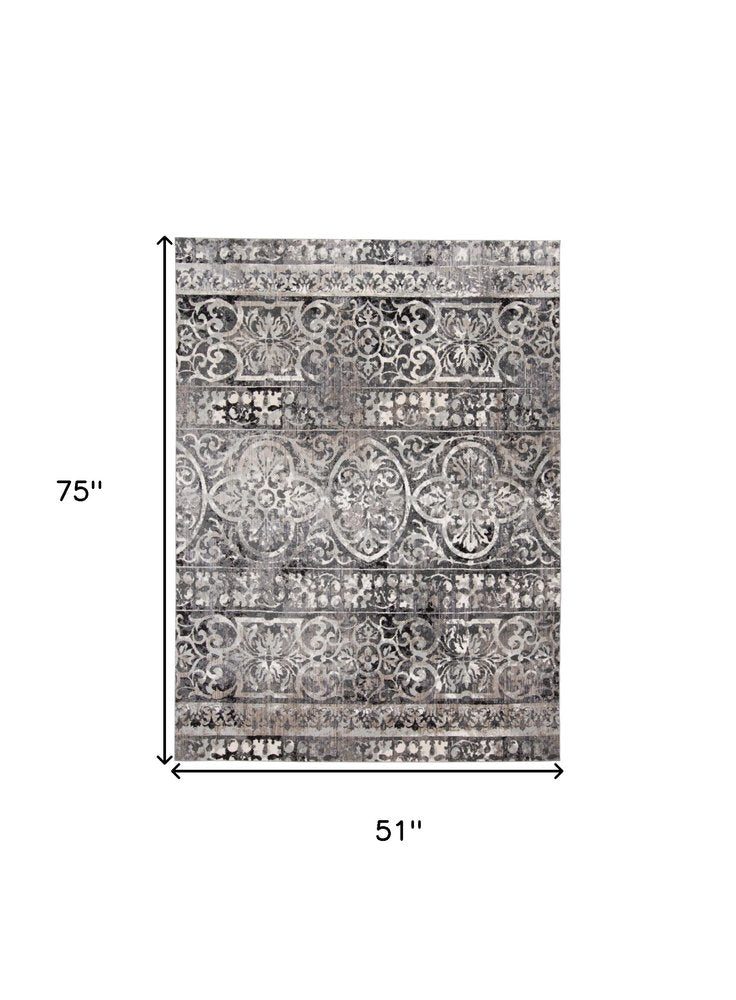 5' X 8' Gray Ivory And Taupe Abstract Stain Resistant Area Rug