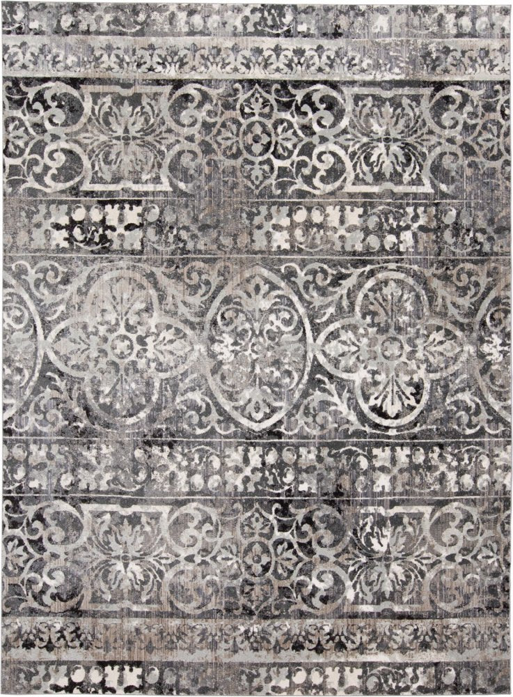 8' Gray and Ivory Abstract Runner Rug