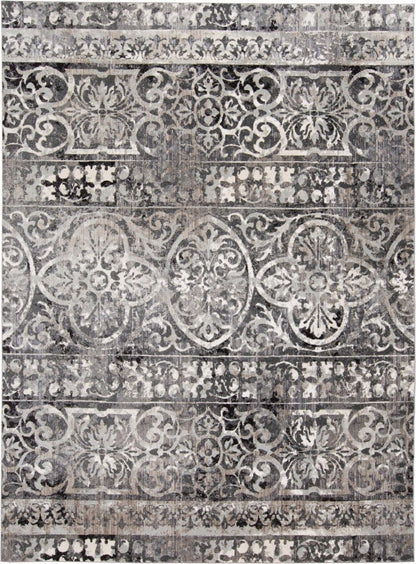 8' Gray and Ivory Abstract Runner Rug