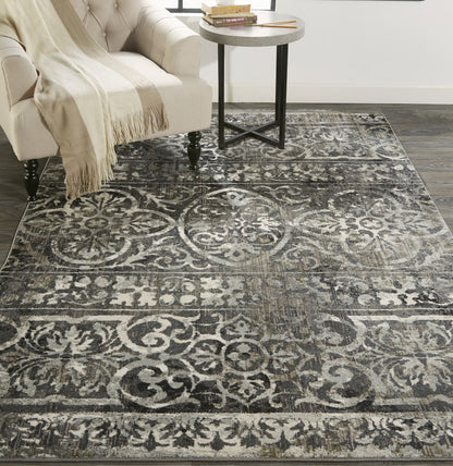 5' X 8' Gray Ivory And Taupe Abstract Stain Resistant Area Rug