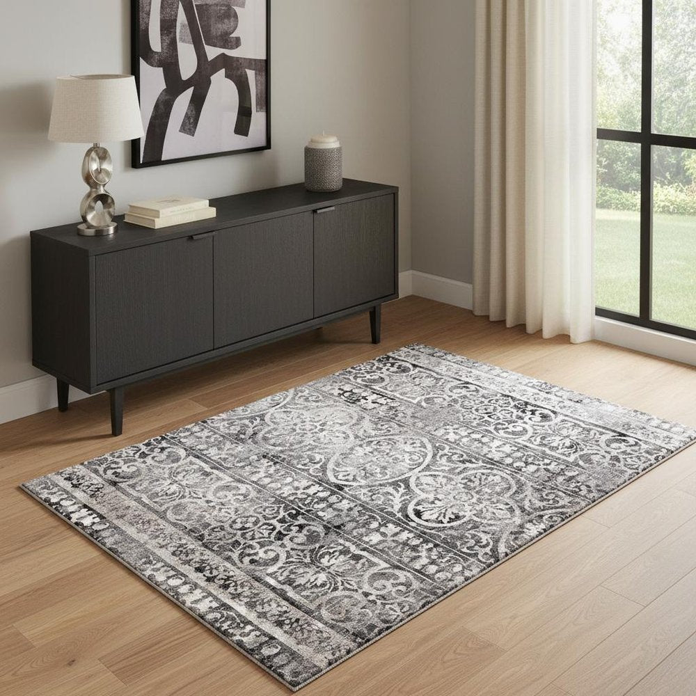 5' X 8' Gray Ivory And Taupe Abstract Stain Resistant Area Rug