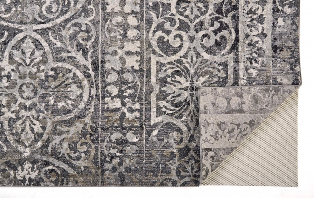 7' X 10' Gray and Ivory Oriental Distressed Area Rug