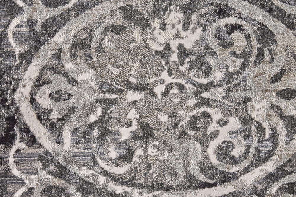 8' Gray and Ivory Abstract Runner Rug