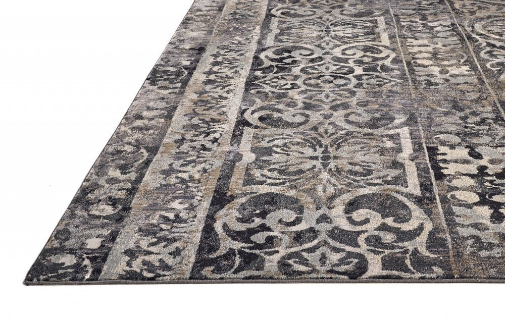 7' X 10' Gray and Ivory Oriental Distressed Area Rug
