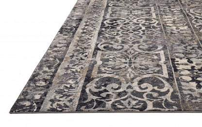 8' Gray and Ivory Abstract Runner Rug