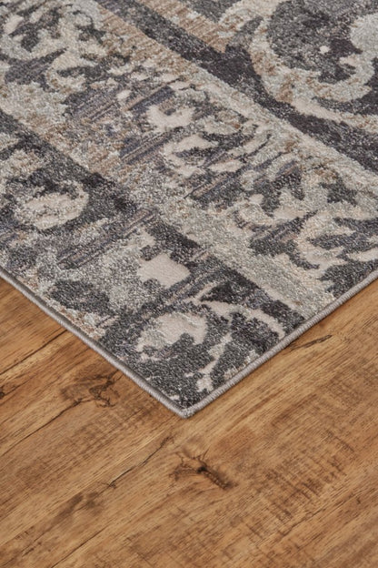 7' X 10' Gray and Ivory Oriental Distressed Area Rug