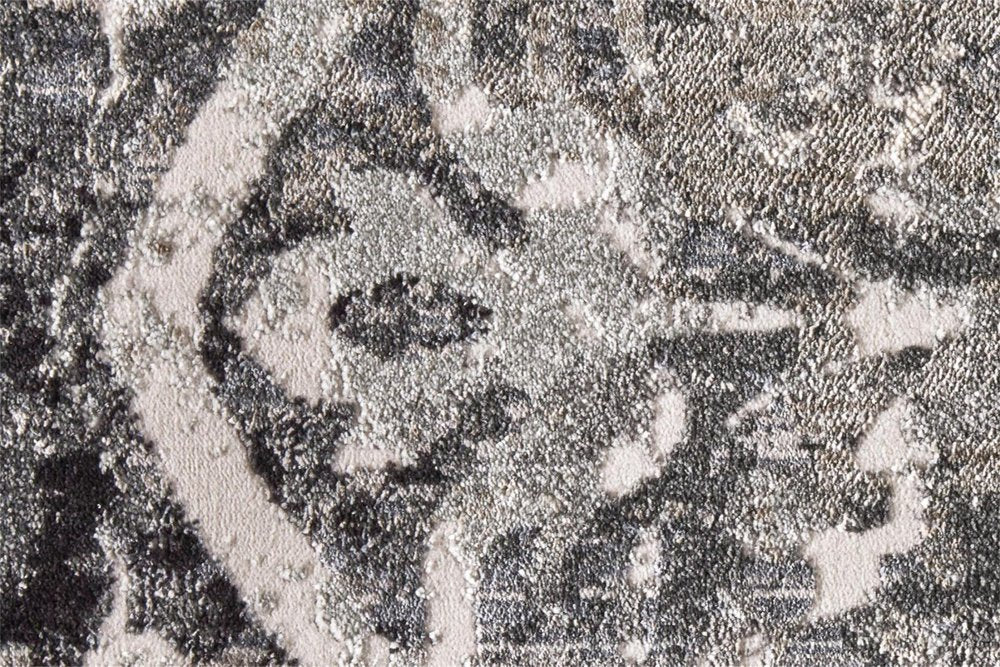 8' Gray and Ivory Abstract Runner Rug