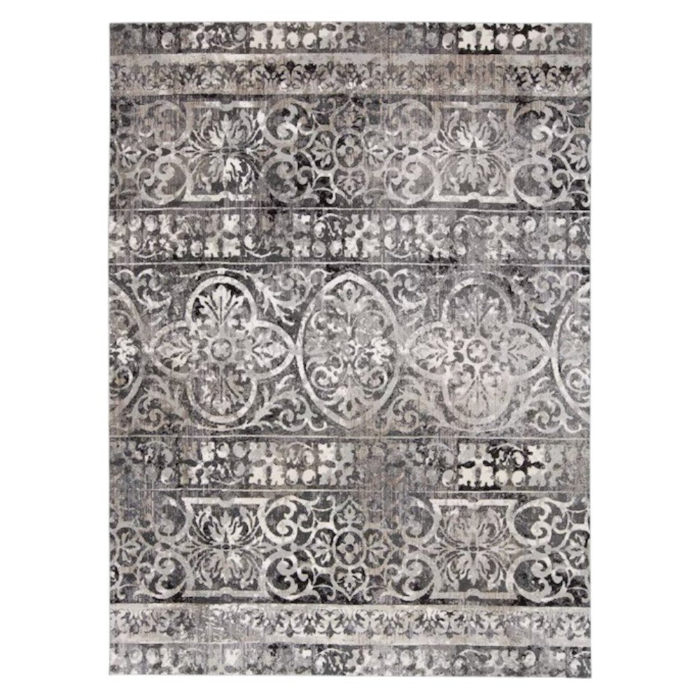 8' Gray and Ivory Abstract Runner Rug