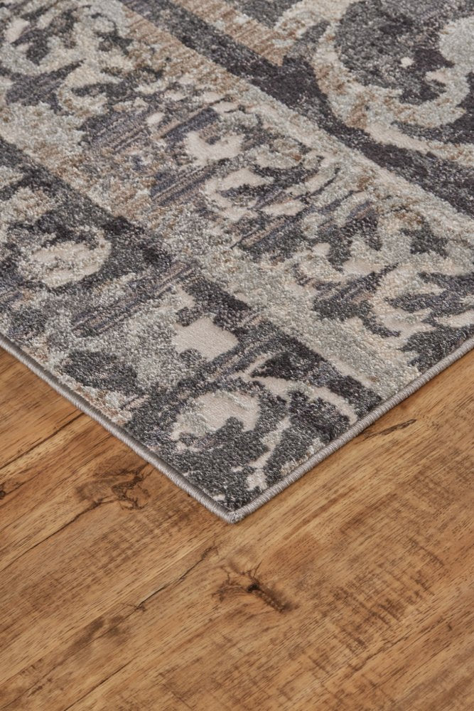 8' Gray and Ivory Abstract Runner Rug