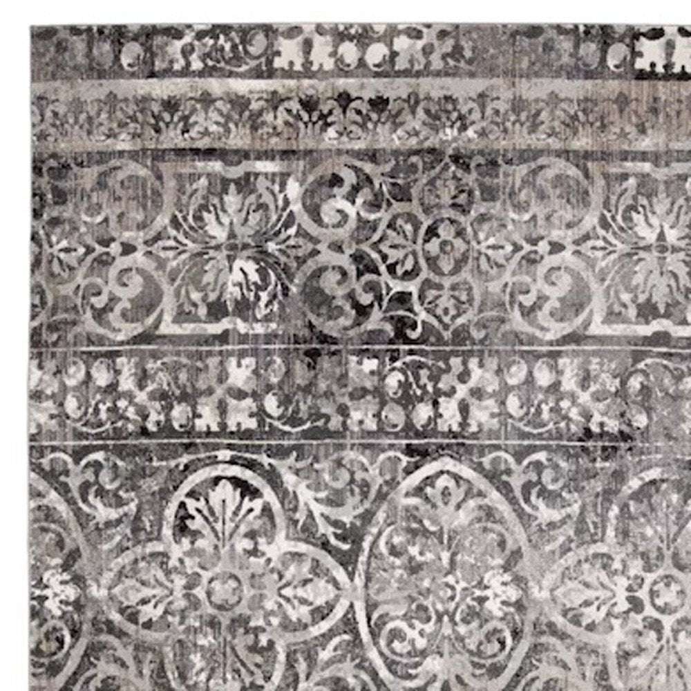 8' Gray and Ivory Abstract Runner Rug