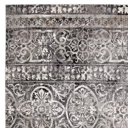 8' Gray and Ivory Abstract Runner Rug