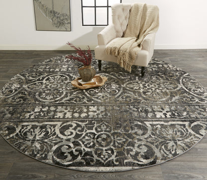 4' X 6' Gray Ivory And Taupe Abstract Stain Resistant Area Rug