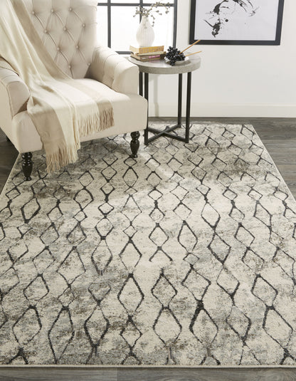 5' X 8' Ivory Gray And Taupe Abstract Stain Resistant Area Rug