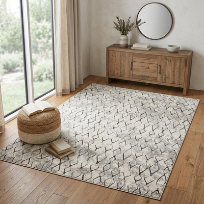 10' X 14' Gray And Ivory Geometric Area Rug
