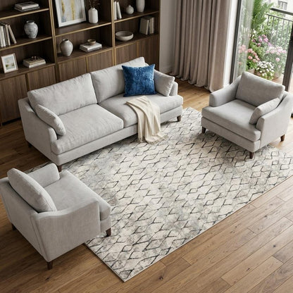 4' X 6' Gray And Ivory Geometric Area Rug