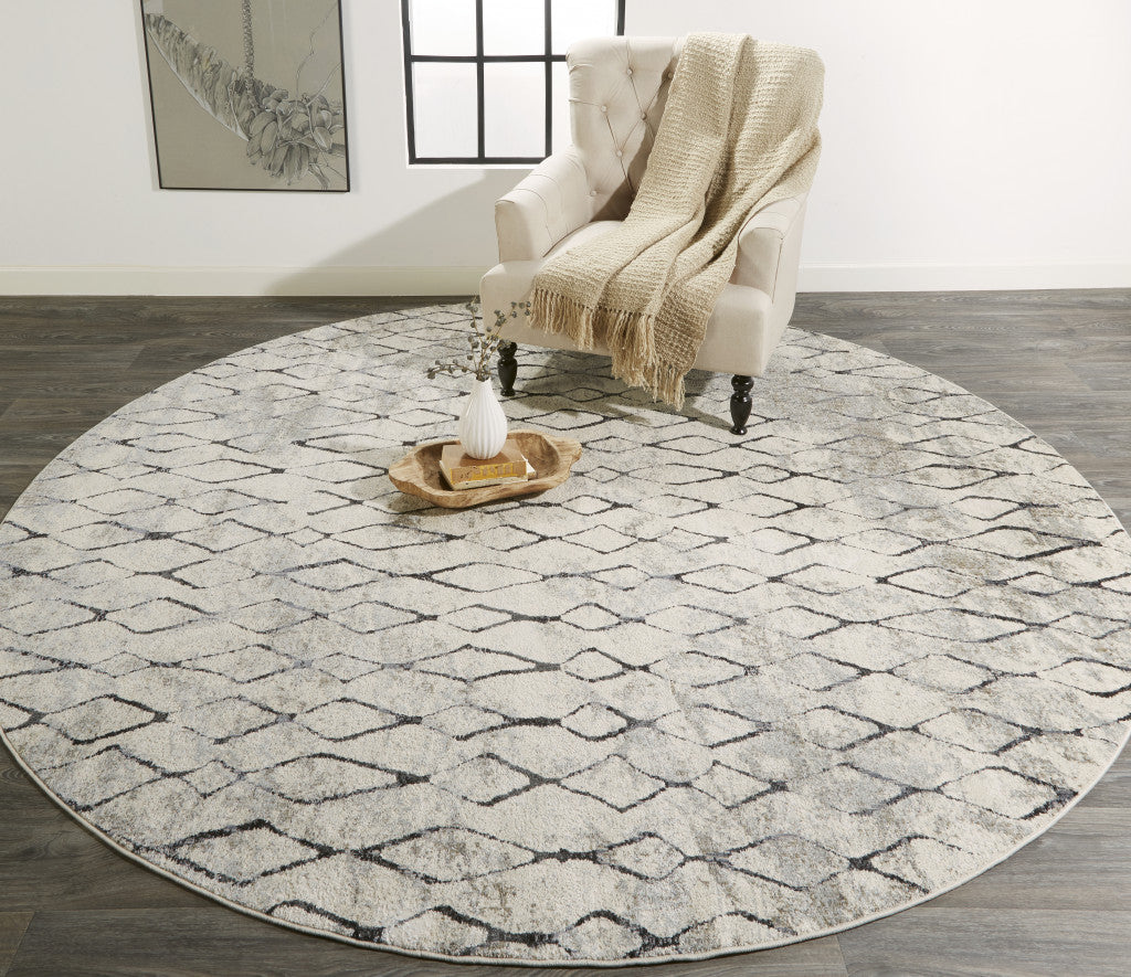 5' X 8' Ivory Gray And Taupe Abstract Stain Resistant Area Rug