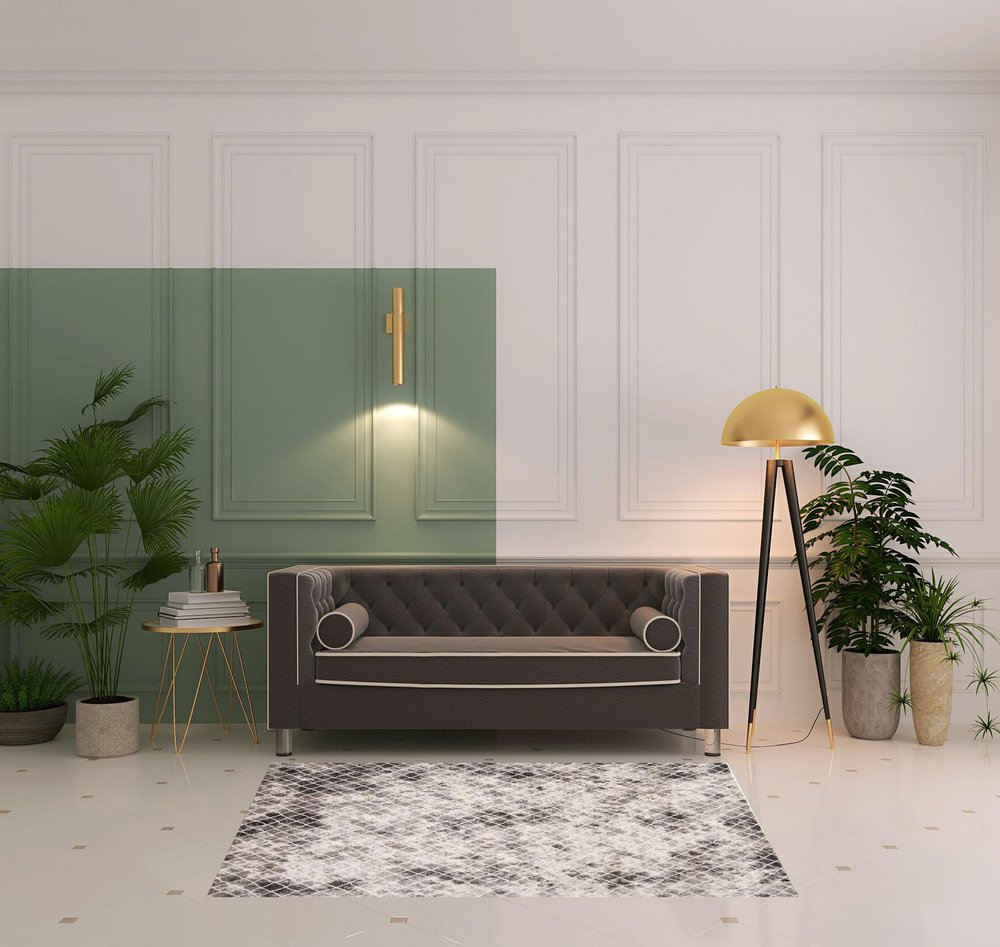 8' Gray And Ivory Geometric Runner Rug