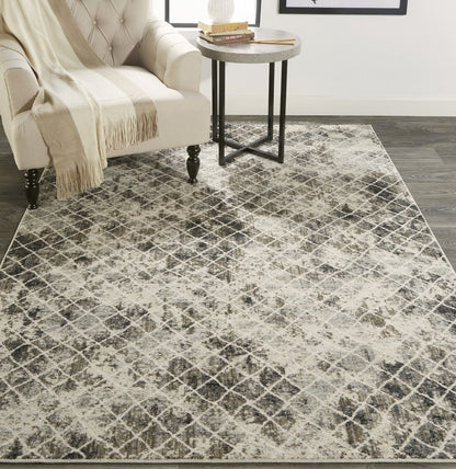8' Gray And Ivory Geometric Runner Rug
