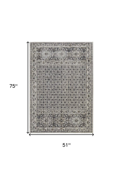 7' X 10' Gray and Ivory Abstract Area Rug