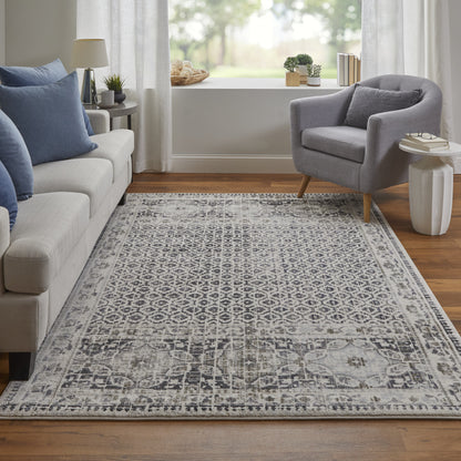 5' X 8' Ivory Taupe And Gray Abstract Stain Resistant Area Rug