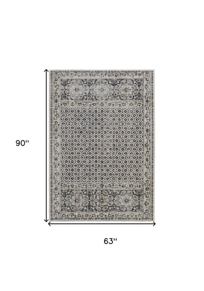 8' Ivory And Black Abstract Geometric Distressed Runner Rug
