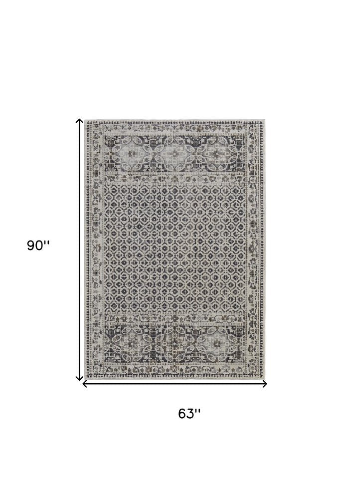 8' Ivory And Black Abstract Geometric Distressed Runner Rug