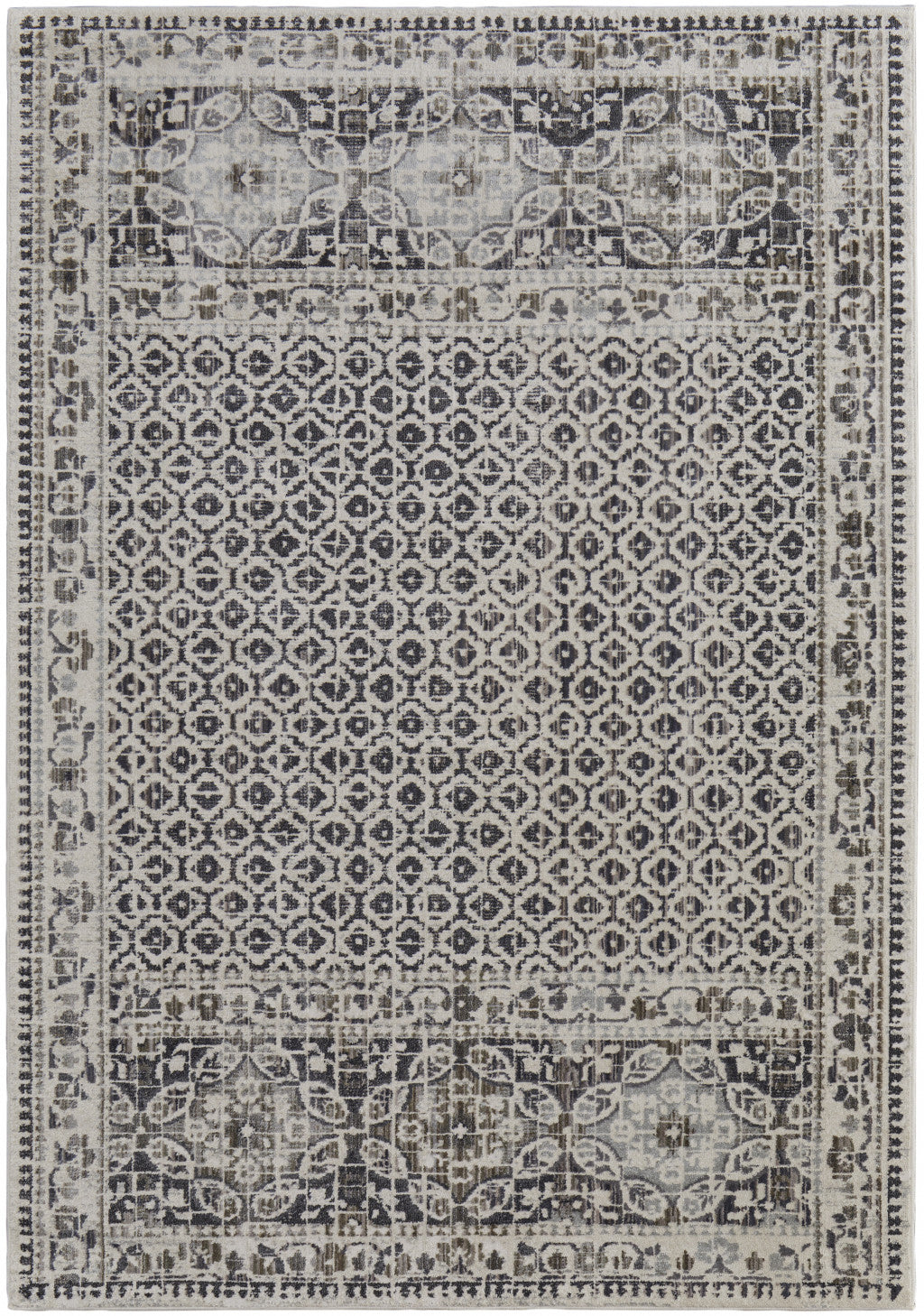 5' X 8' Ivory Taupe And Gray Abstract Stain Resistant Area Rug