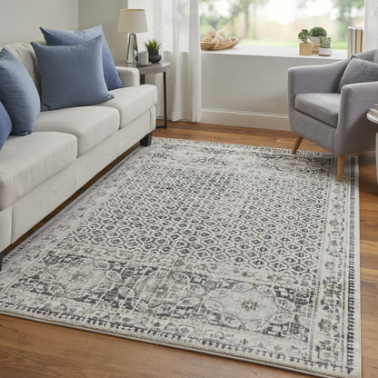 5' X 8' Ivory Taupe And Gray Abstract Stain Resistant Area Rug